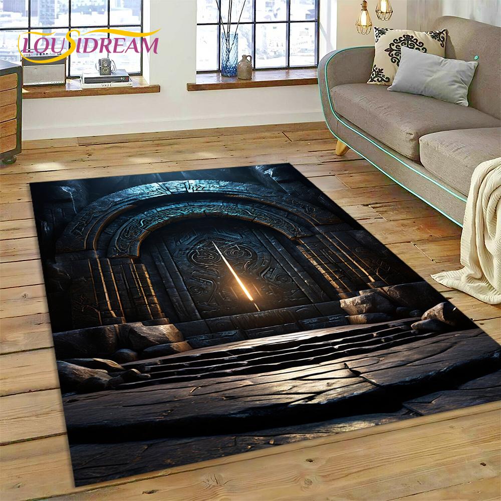 3D Illusion God's Temple Door Gate Carpet Rug for Living Room Bedroom Home Sofa Decoration,Kids Play Area Rug Non-slip Floor Mat