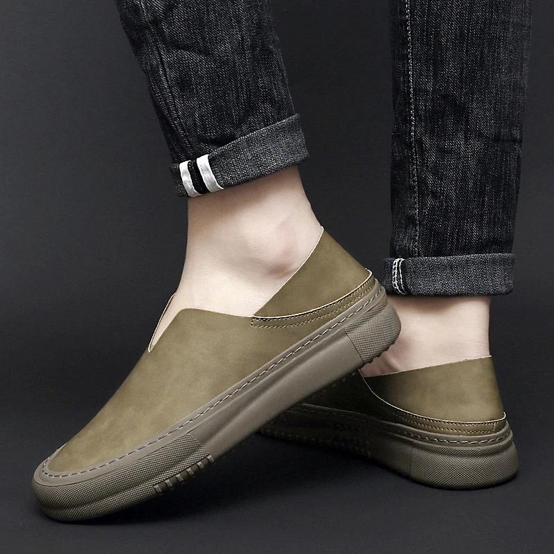 Fashion New Genuine Leather Mens Shoes Fashion Slip On Rubber Outdoor Sneakers Mocassins Handmade Male Loafers Soft Casual Leather Shoes