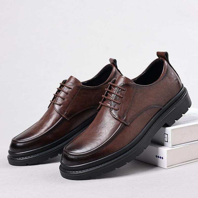 Solid Color Fashion Casual Leather Shoes for Men  Spring Autumn Platform Dress Shoes Male Round Head New Designer Shoe Man