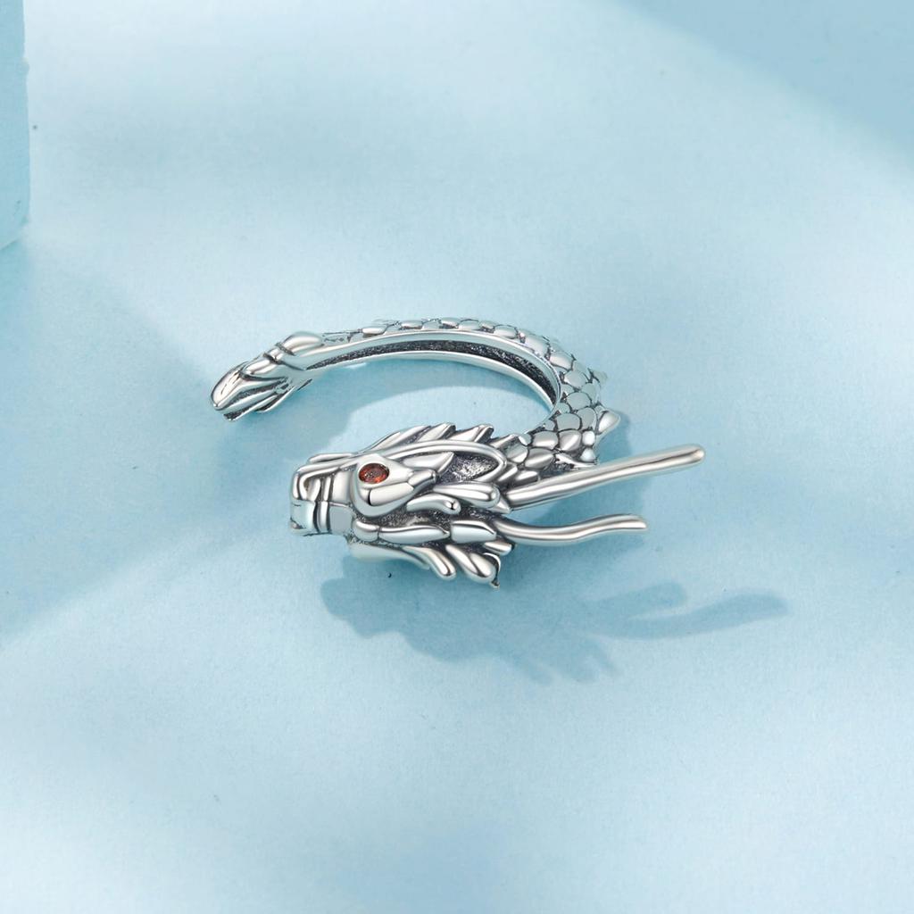 Silver dragon ear cuff with red eyes earring 925 silver