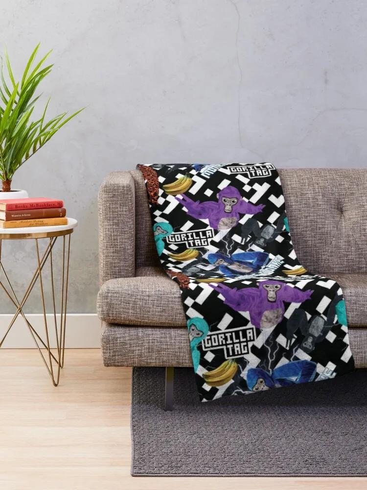 Gorilla Tag VR Gamer Merch Pixel Monke Throw Blanket Plaid Decorative Beds Blankets