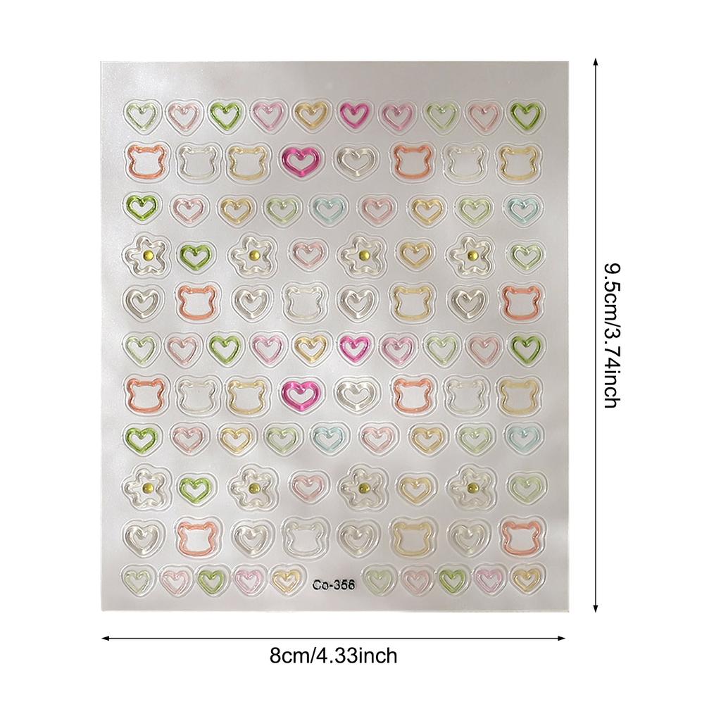 3D Embossed Nail Stickers - Cute Hollow Bear Heart Flower Decals Self-Adhesive Nail Art Sticker for Women Girls DIY Manicure