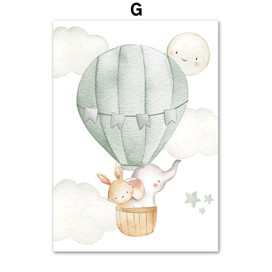 Horkovzdušný balón Auto Medvěd Králík Slon Sen Nástěnné umění Plátno Malba Plakáty a tisky Obrázek Dětský pokoj Dekorace