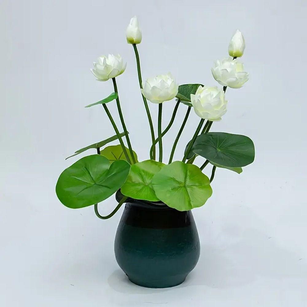 Vivid Lotus Small Bonsai Ceramic Basin Artificial Lotus Flower Desktop Decoration