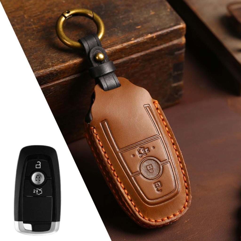 HALLMO Genuine Leather Car Key Case Cover For Ford