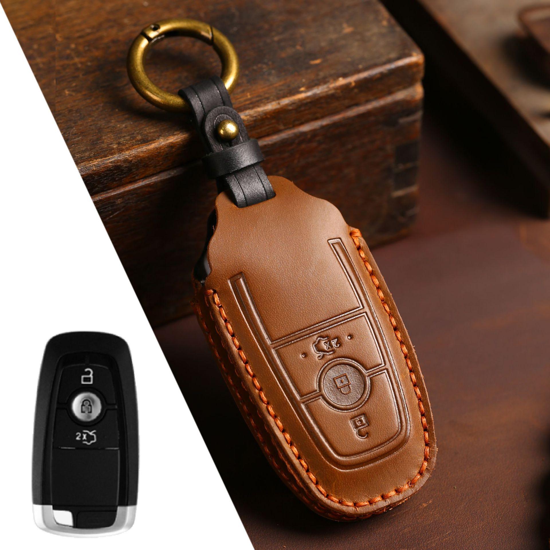 

Чохол для автомобільних ключів HALLMO з натуральної шкіри для Ford 3 Buttons коричневий
