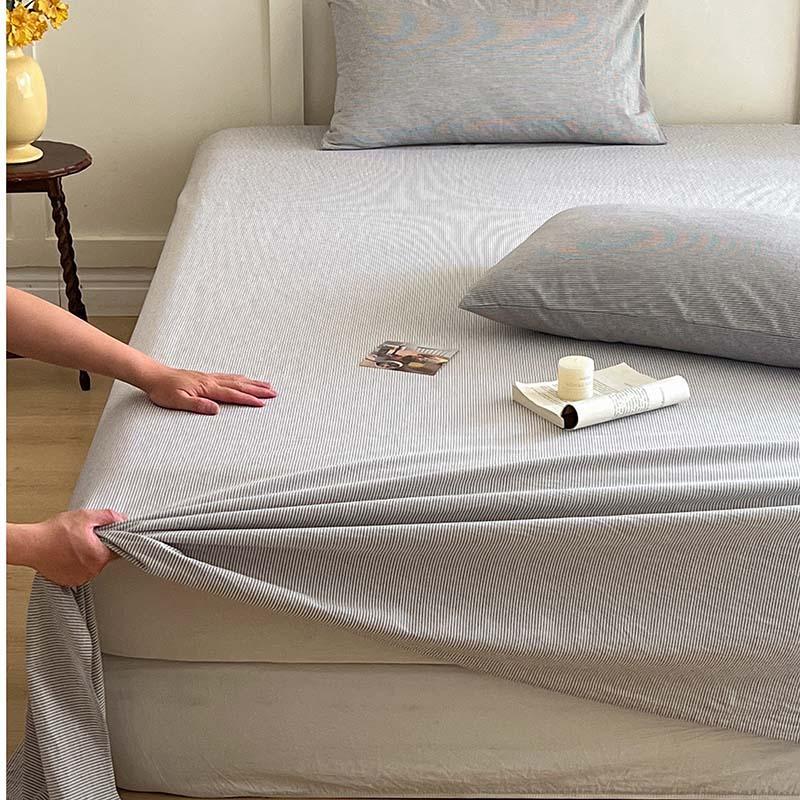 Japanese Thin Striped Washed Cotton Thick Bed Sheet, Bedding Set for Student Single Dormitory