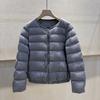 New round neck puff down jacket women's short simple casual warm white duck down ribs jacket