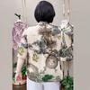Women's Silk Blouse Summer Loose Floral Plus-Size Shirt V-Neck Printed Silk Shirt