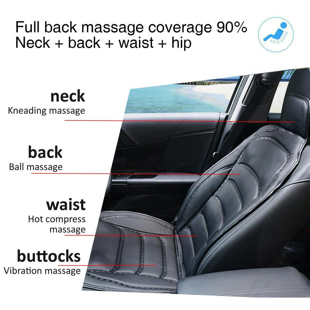 Cojín de Masaje Vibratorio con Calefacción Eléctrica Hogar Asiento de Coche Masajeador Vibratorio Almohadilla Calefactora Infrarroja Alfombrilla Vibratoria para Espalda Dolor DC 12V