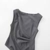 2025 Spring/Autumn Women's Sleeveless Round Neck Midi Dress with Waist Pleats
