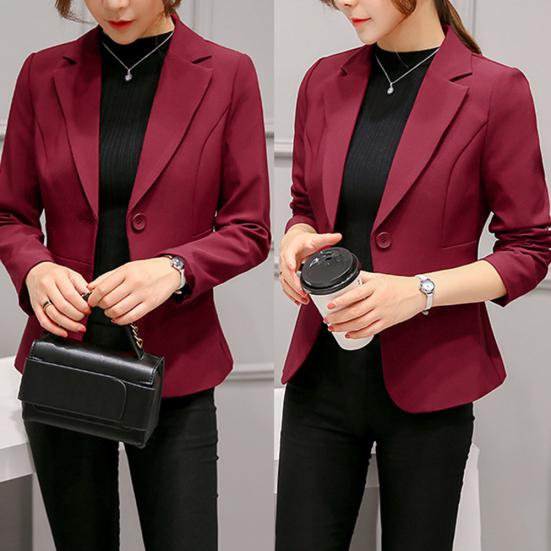 Women One Button Solid Color Lapel Long Sleeve Slim Blazer Coat Suit