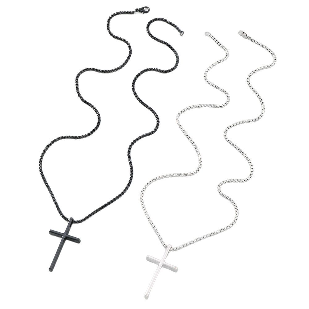 Two European and American Trendy Brand Hip-hop Men's Titanium Steel Cross Pendant Necklace Fashionable Daily Commuter Couple Accessories with Chain