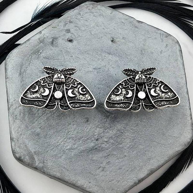 Retro Style Moth Sun and Moon Carved Pattern Earrings Jewelry Gothic Punk Exaggerated Earrings