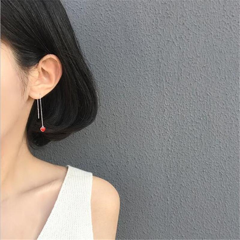 New Simple Fashion Dripping Red Love Ear Line 925 Sterling Silver Jewelry Sweet Cute Peach Heart Popular Earrings  E187