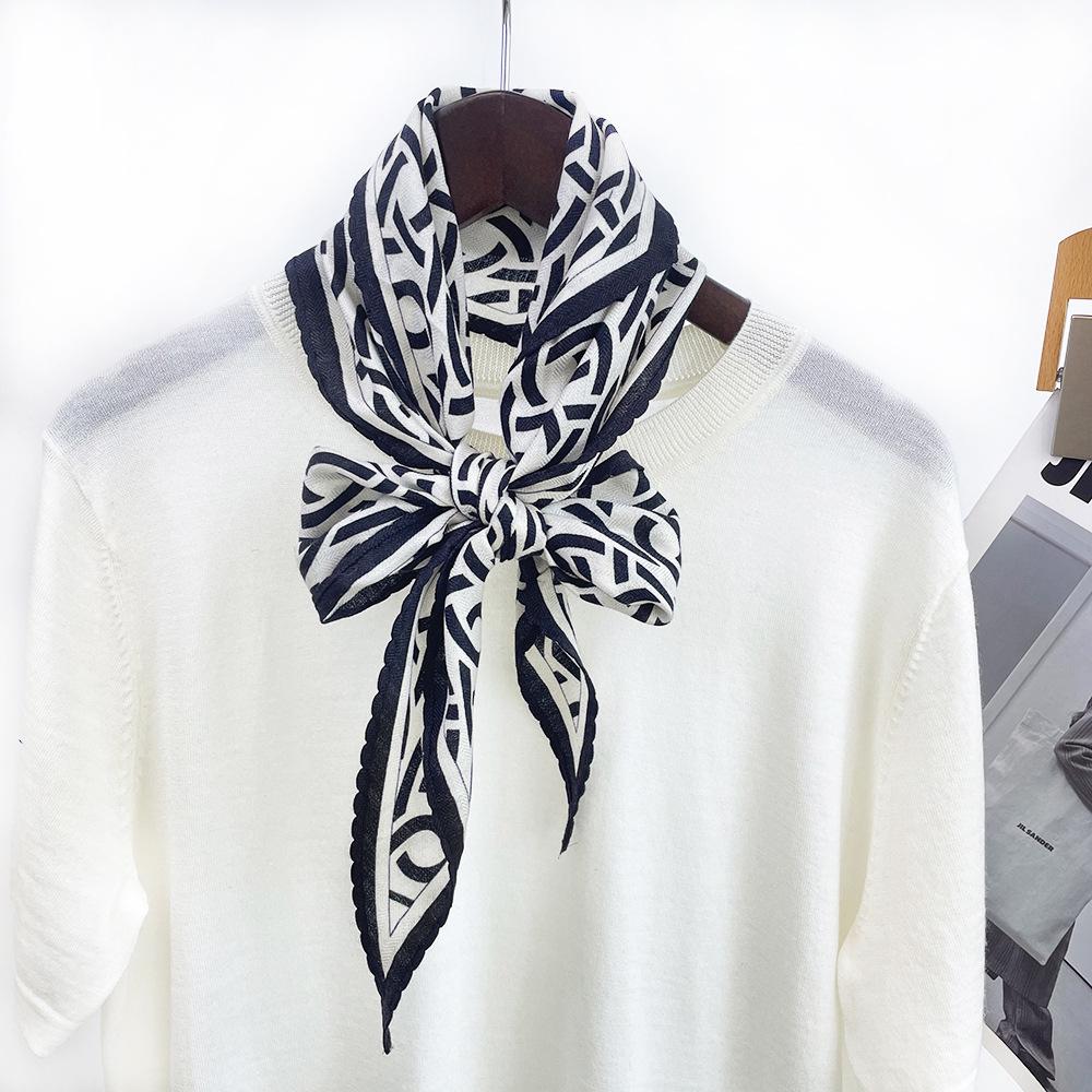 Versatile Silk Wool Diamond Lace Scarf: Double-Sided Real Silk, Warm Print Neckerchief for Women