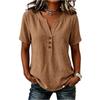 Women's Casual V-Neck Button Blouse Loose Fit Color Cotton Linen Top