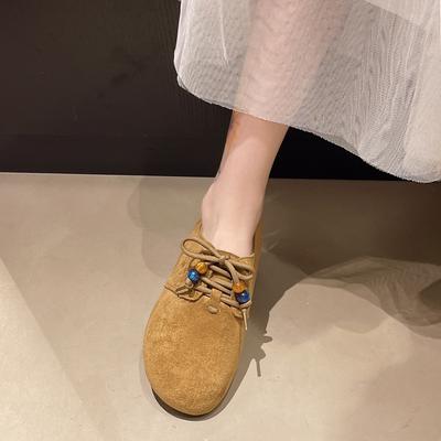 Retro Large Size Shoes Versatile Loafers Single Shoes Women's Shoes Trendy Autumn and Winter New Fashion Lace-up Girls Mary Jane Shoes