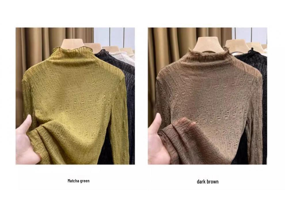 Autumn Women's Lace High Neck Sheer Fashion Shirt