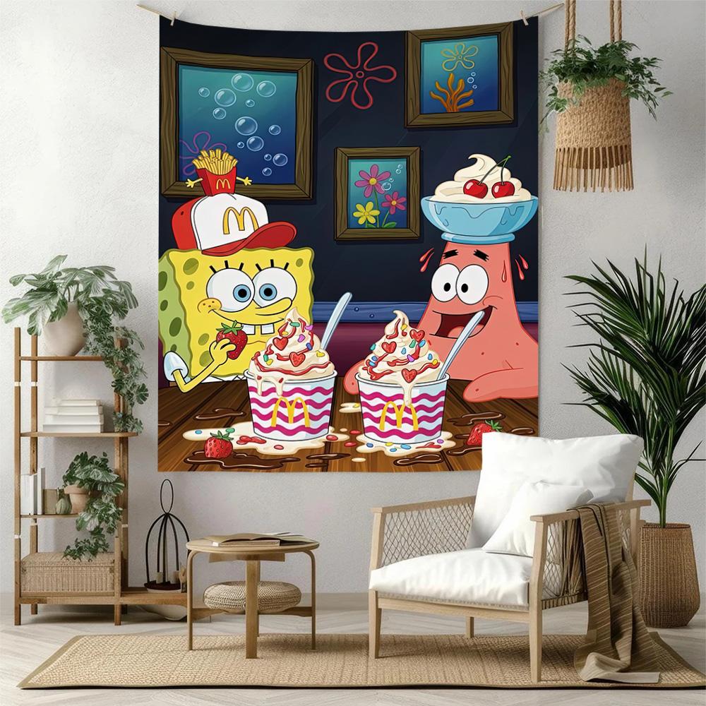 Spongebob Squarepants Wall Decor Tapestry Art For Pet Memorial Birthdaywedding Party Backdrop Family Gift