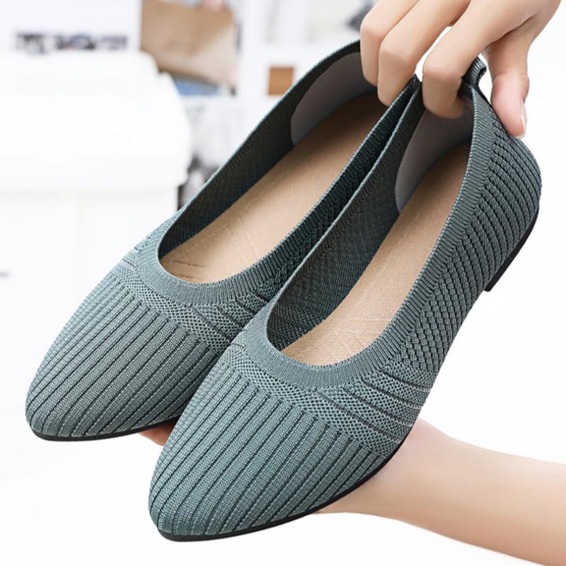 Women's Summer Shallow-mouth Flat Casual Shoes Solid Color Versatile Women's Shoes French Soft Sole Non-tiring Shoes