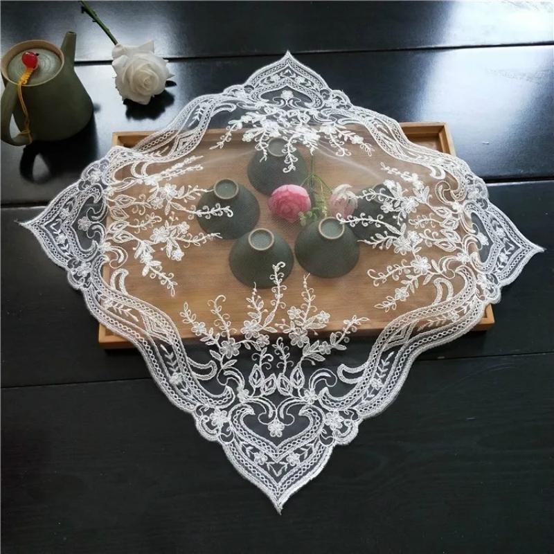 Square 40cm European Embroidered Lace Multi-purpose Cover Cloth Coffee Tea Tray Microwave Rice Cooker Universal Dust Table Mat
