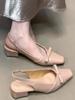 French Evening Breeze Gentle Bow Square Head Bag Head Sandals Women's Summer Outer Wear Empty Short Heel Thick Heel
