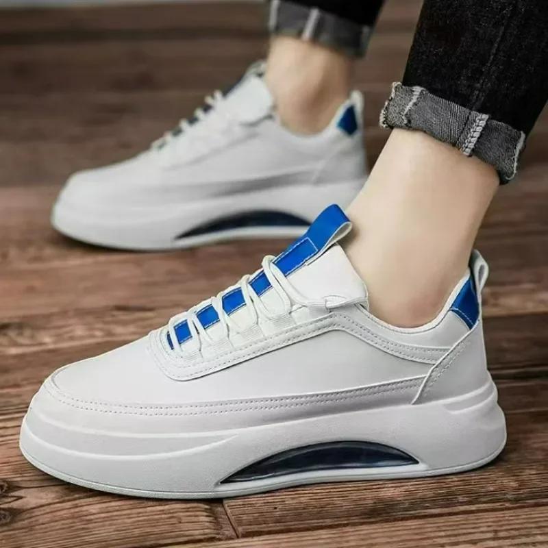 Модные мужские повседневные кроссовки однотонные модные белые туфли на платформе — фото 7
