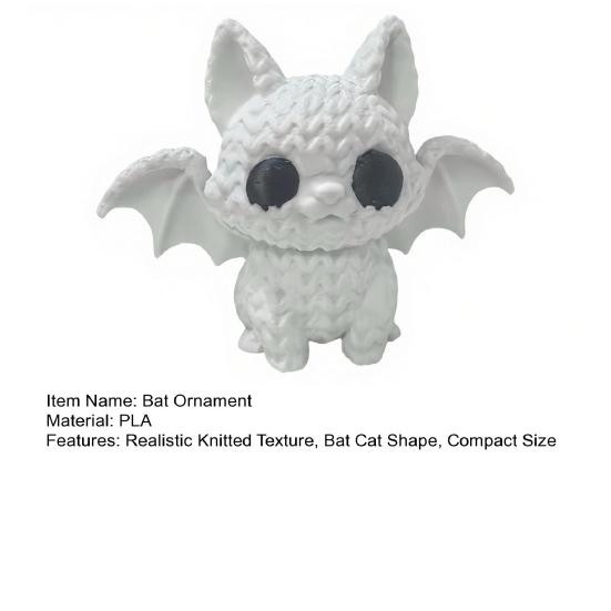 Festive Halloween Ornament, Knitted Texture Bat Cat Design Figure, Mini Size Sculpture for Party Desk Shelf Decor