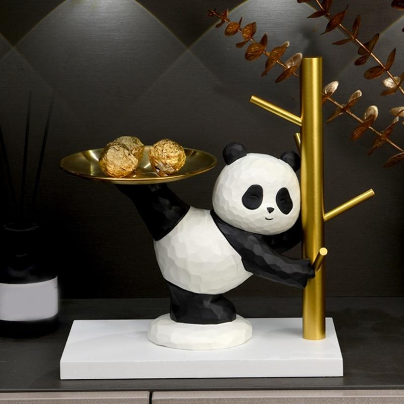 Dekorative Panda-Harzstatue mit Aufbewahrungsschale für Schlüssel und Kleinigkeiten Tier-Skulptur Eingangsbereich Wohnzimmer Tischdekorationen