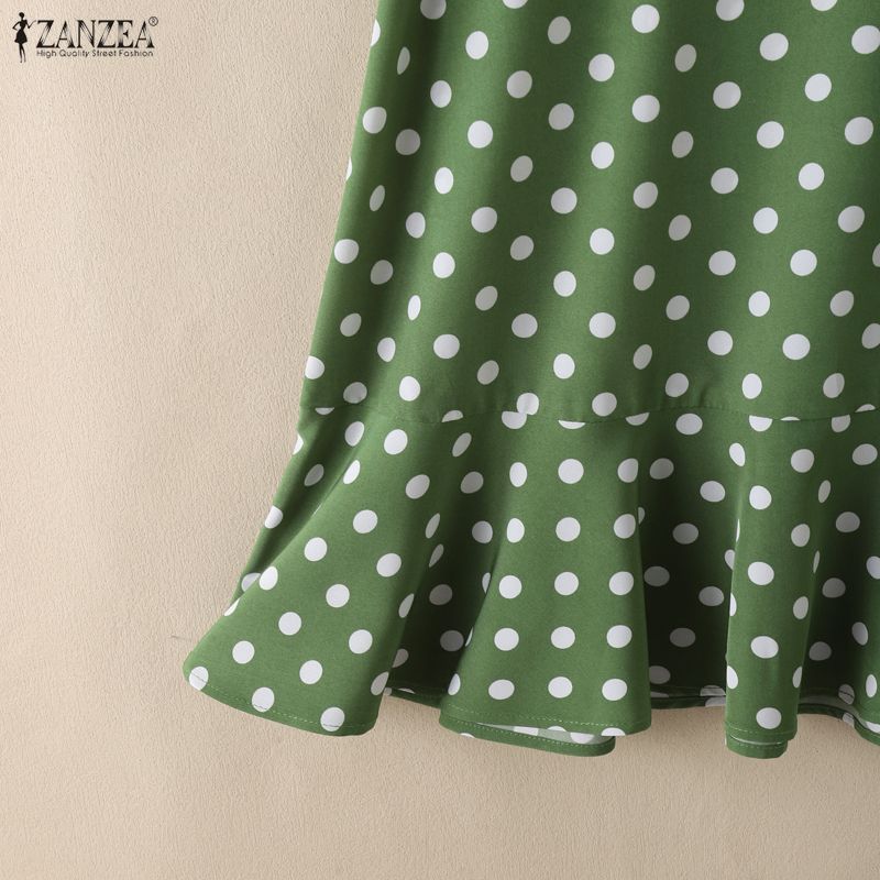 ZANZEA Women Casual Round Neck Short Sleeve Summer Polka Dot Print Dress