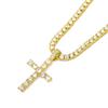 European & American Style Rhinestone Cross Pendant Necklace with 4mm Tennis Chain - Trendy Men's Hip Hop Accessories