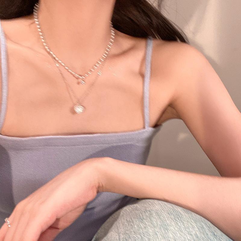 Pearl Double-layer Love Necklace Women's New High-end Niche Design Sense Collarbone Chain Simple Versatile Neck Chain