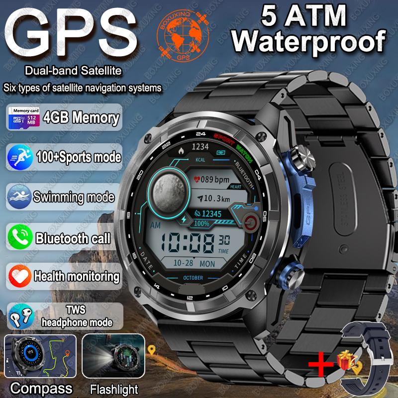 New Military GPS Smart Watch Men Offline Map 860 mAh Battery 4GB Memory 5ATM Waterproof Swimming Sapphire Screen Smartwatch