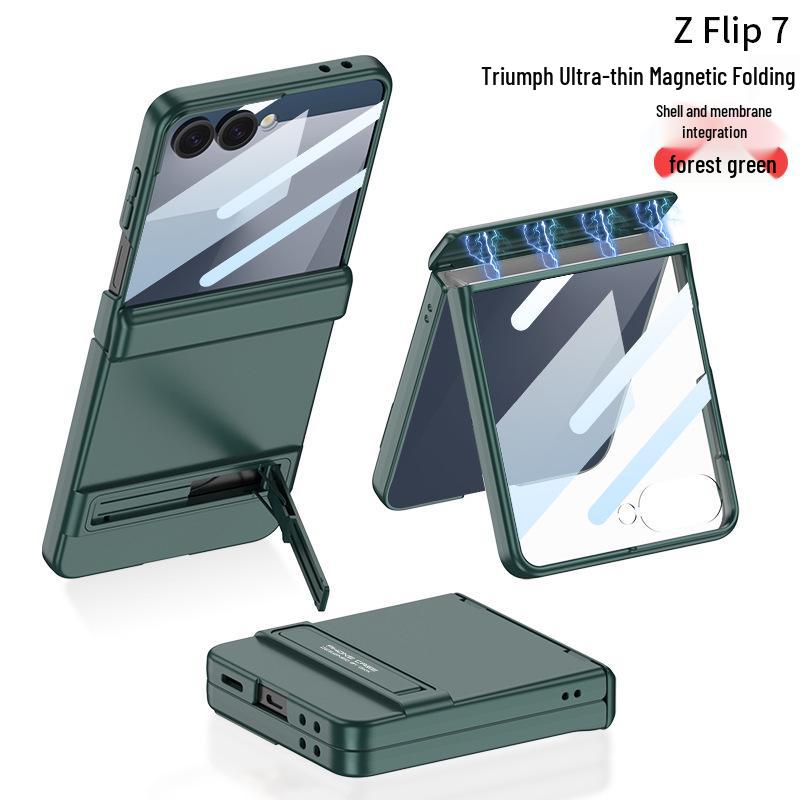 Slim Samsung Z Flip7 Case with Triumph Stand, Full Coverage, Anti-Fall, Solid Color, Hinge Protection