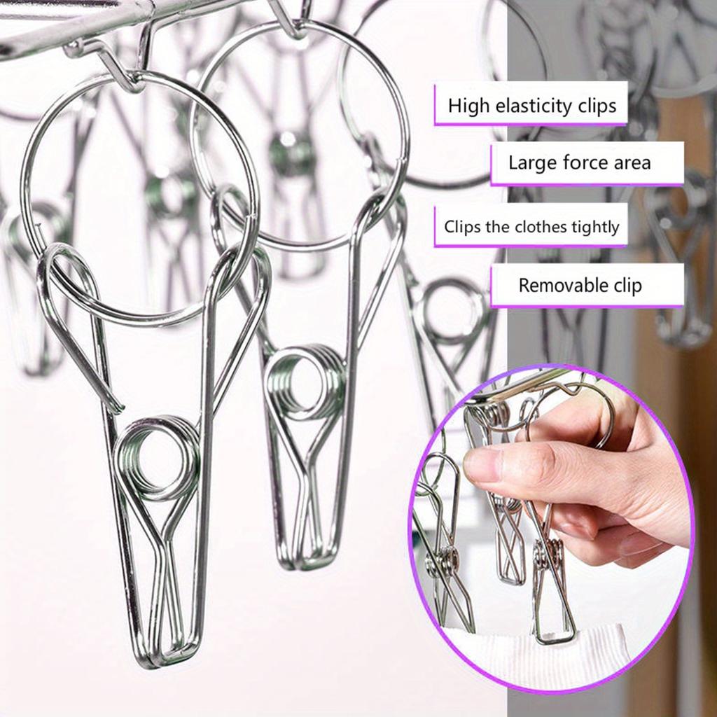 Sockentrocknerständer mit 30 Clips, Sockenaufhänger aus Edelstahl, drehbar, winddicht, Wäschetropfbügel, Sockenaufhänger