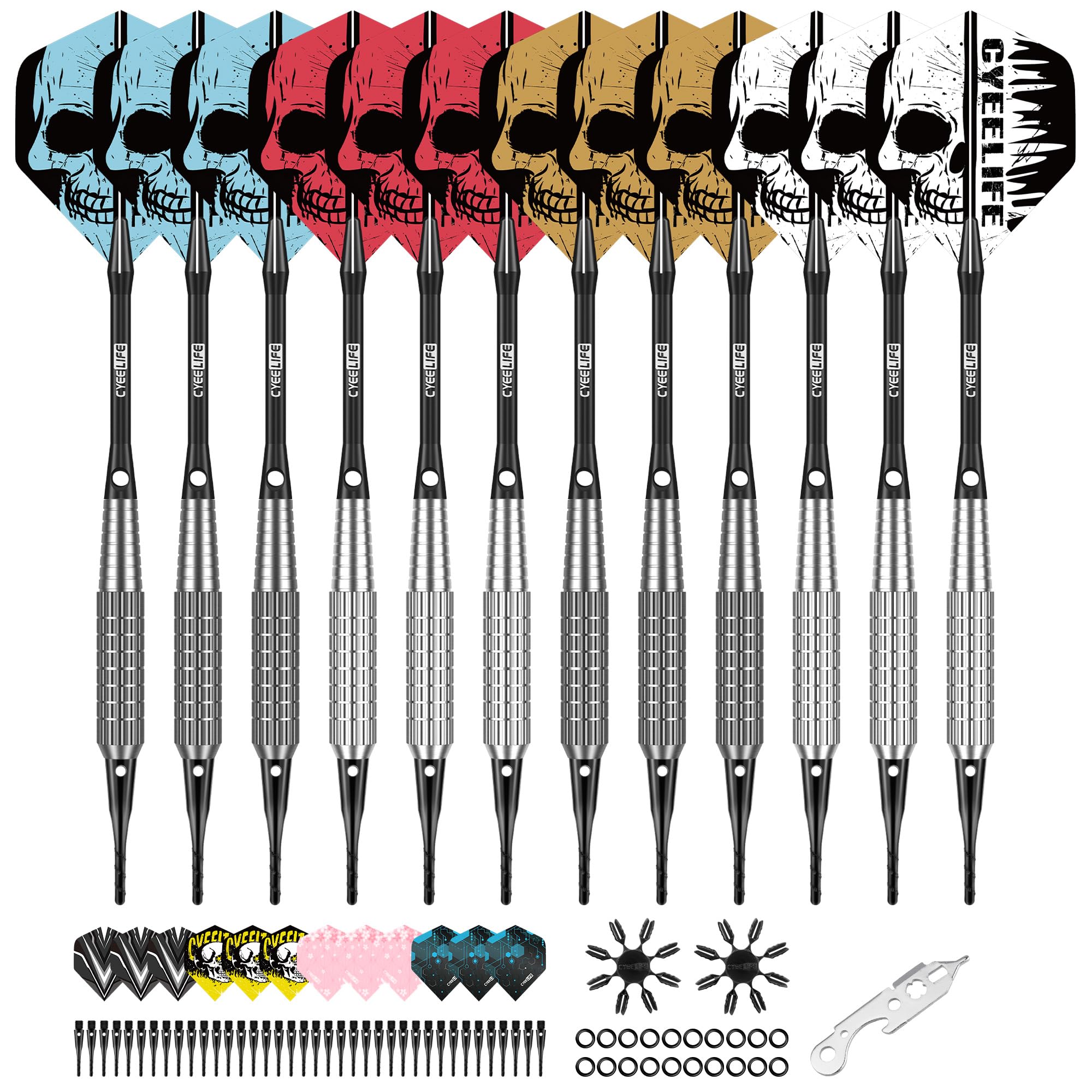 CyeeLife Plastic Tip Darts Set of 12 for Electronic Dartboard Soft Darts Arrows 15/17 Gram Professional Soft Darts чёрный
