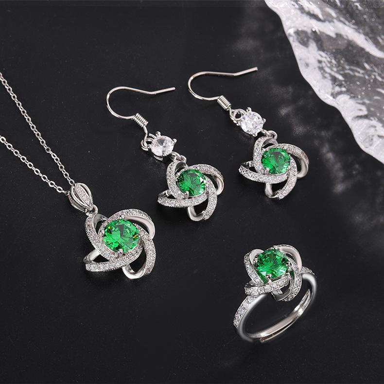 Maldives four-leaf clover sapphire necklace open ring necklace pendant jewelry set