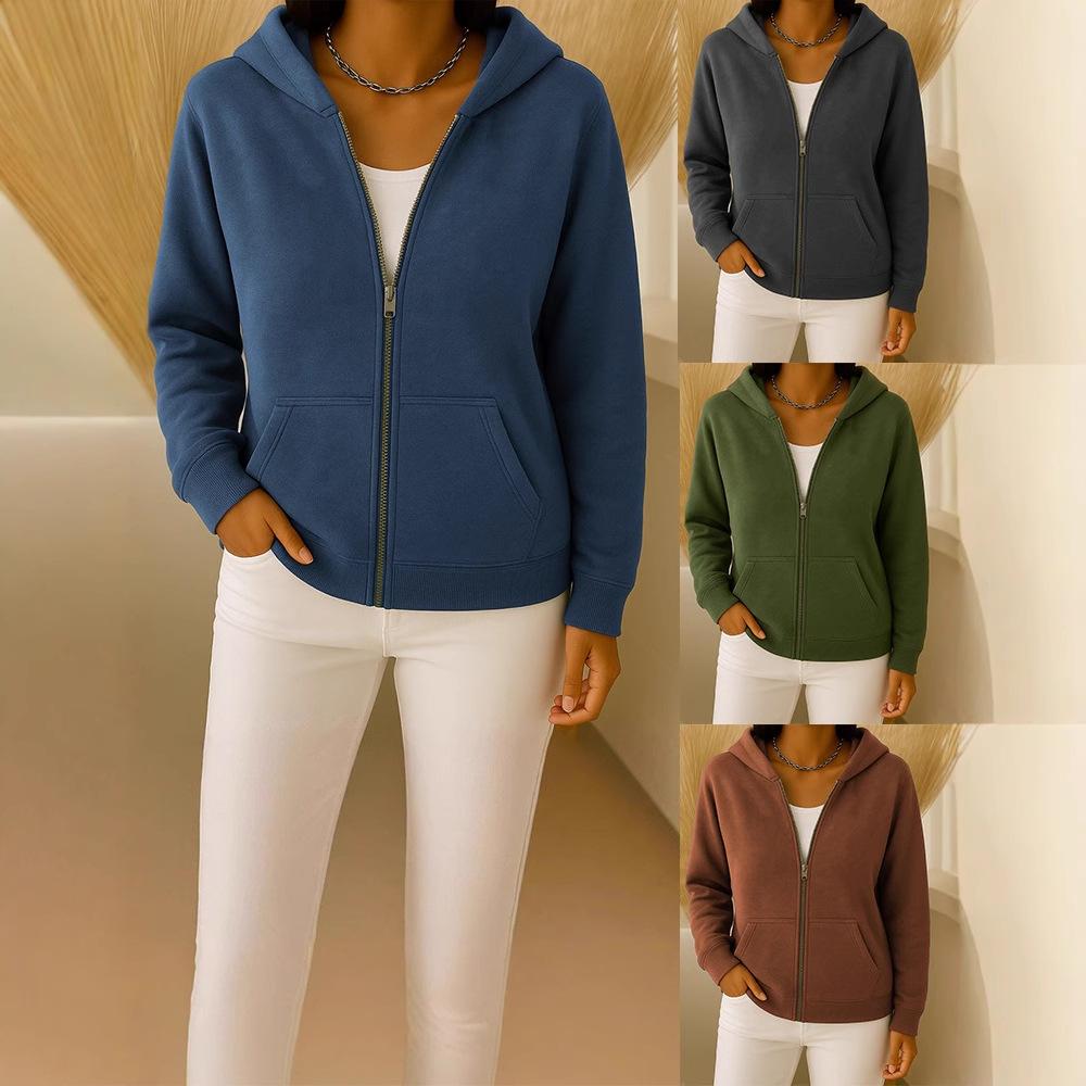 Casual Hooded Zipper Long Sleeve Loose Pullover Multicolour Womens Sweatshirt Trendy Design Comfortable Fit Versatile for Daily Wear & Outdoor