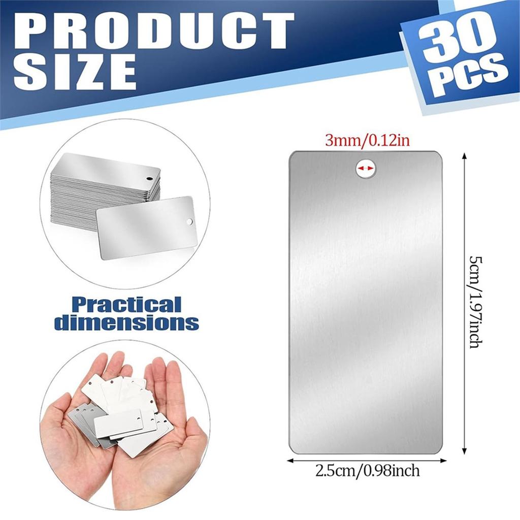 BHBL 30 Pcs 304 Stainless Steel Metal Engraving Blanks for DIY Gifts, Dog Tags, and More