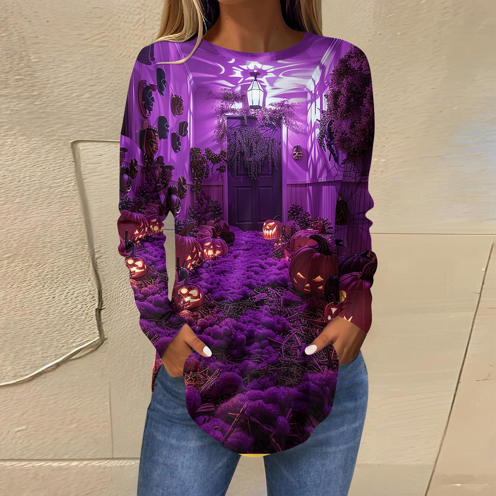 

Женская свободная футболка с длинным рукавом с круглым вырезом и принтом, верхний пуловер M