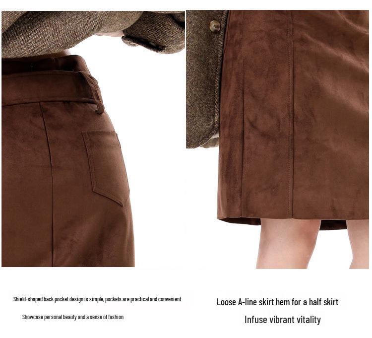 American Retro Suede Women's High Waist Slimming Bodycon Skirt for Autumn/Winter 2025