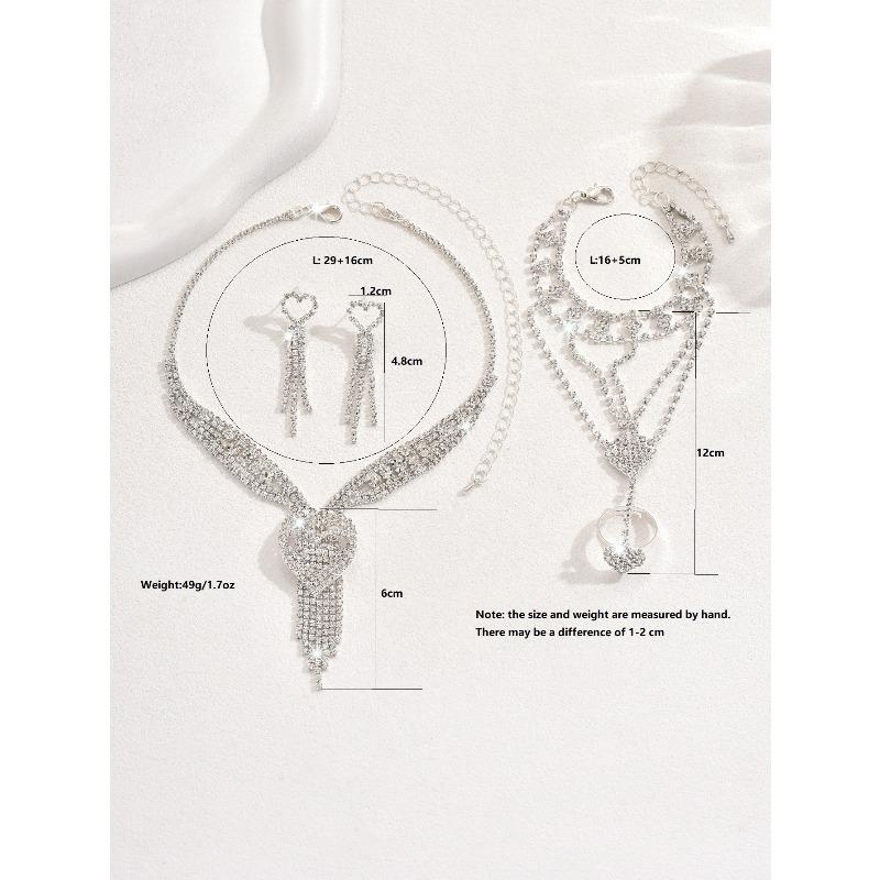 Bridal Jewelry Accessories Sparkling Full Diamond Three-layer Heart Tassel Necklace/earring Set