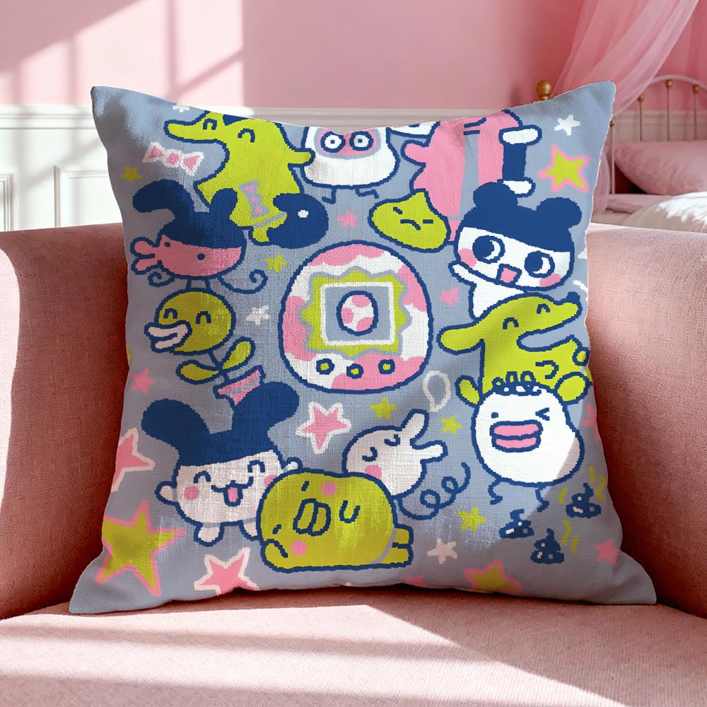 Toy T-Tamagotchi Cushion Cover Breathable Linen Pillowcase Summer Odorless Eco-Friendly Invisible Zipper Washable