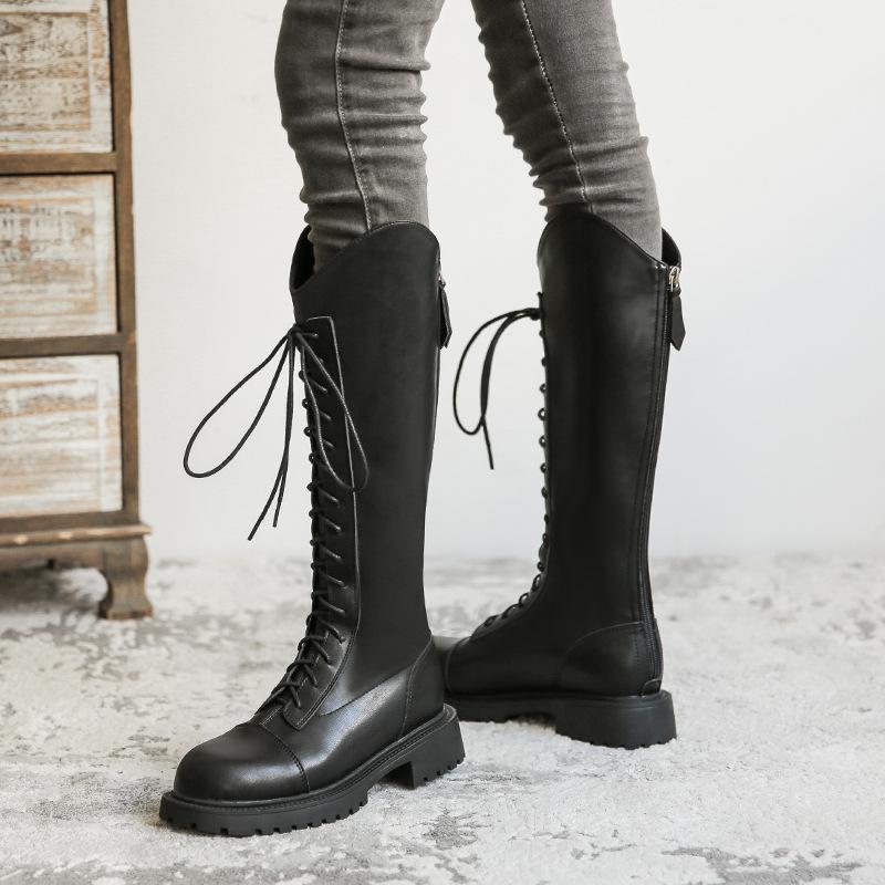 

Рыцарские ботинки женские осенне-зимние одинарные ботинки на шнуровке ботинки из мягкой кожи ботинки Мартина толстая подошва ботфорты женские 39