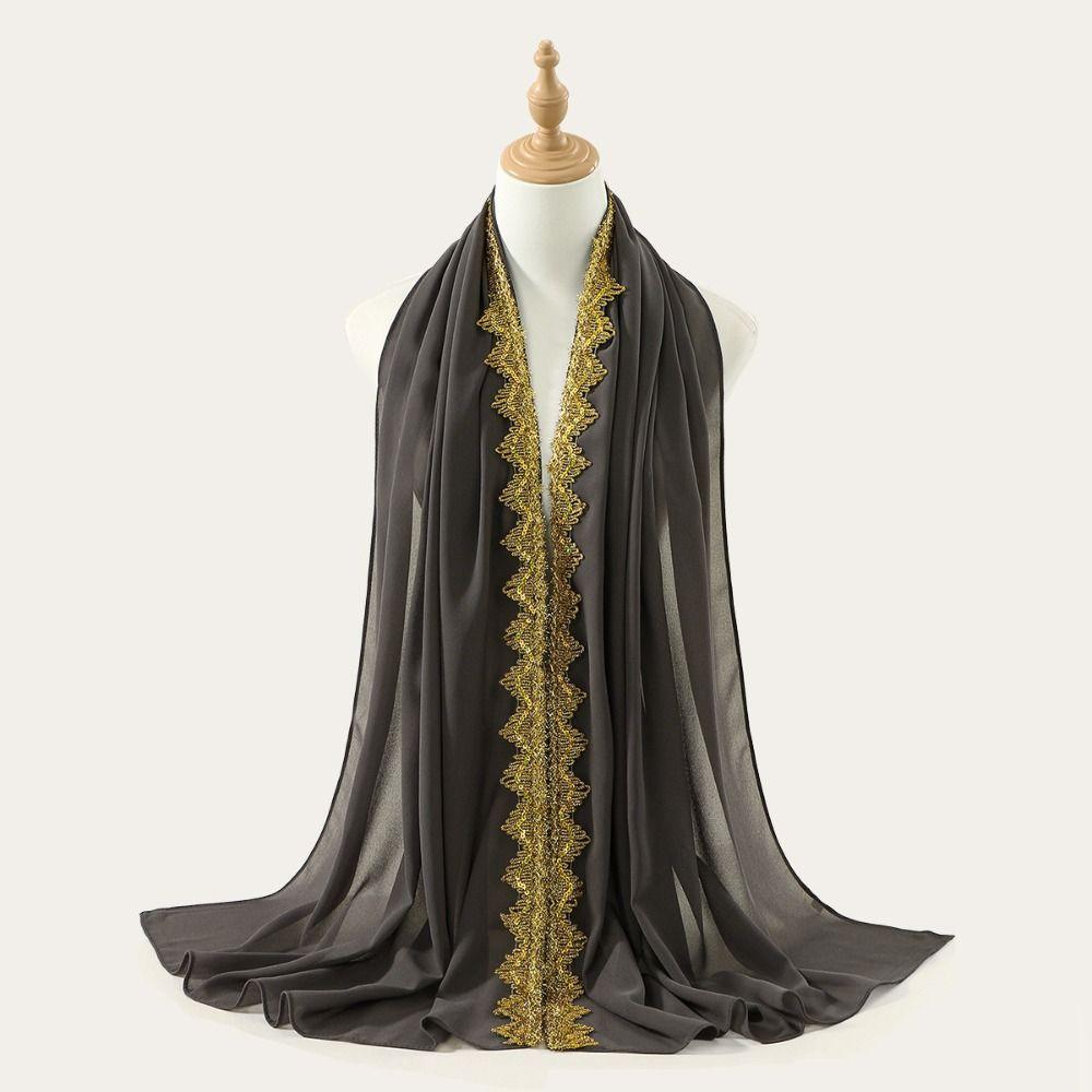 Silk Islamic Turban Gold Sequin Wraps Shawl Fashion Chiffon Hijab Scarf  Beach