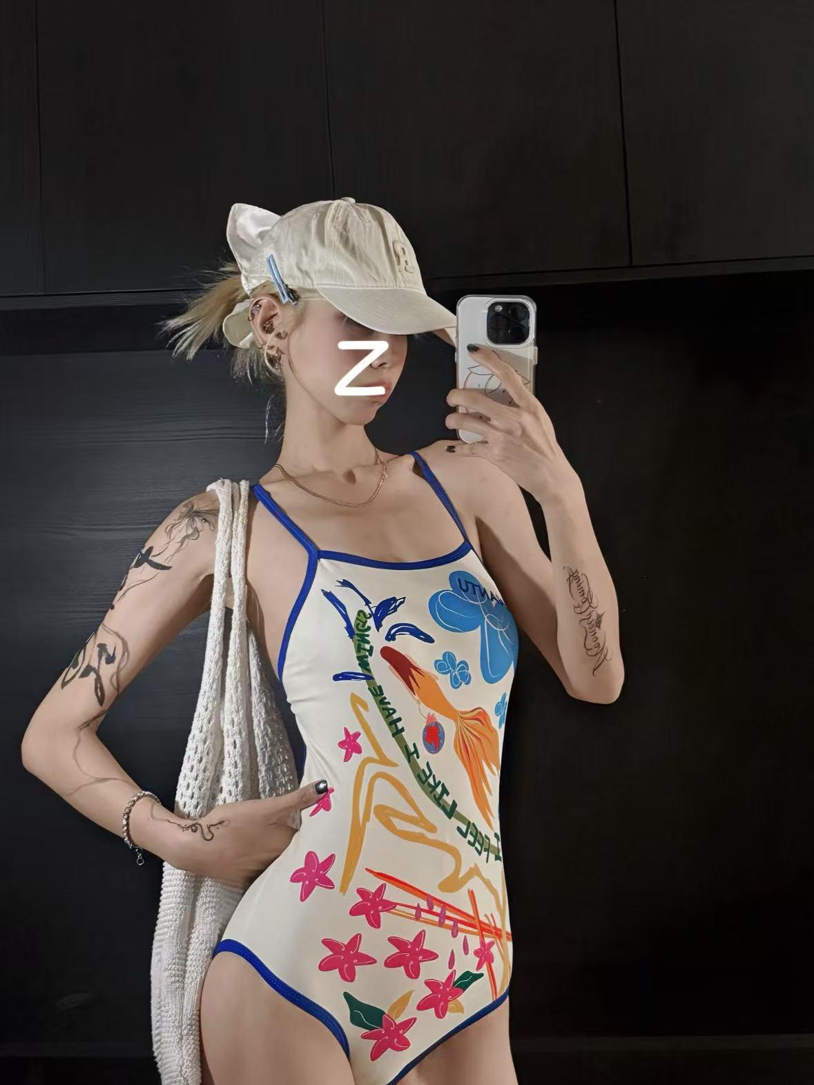 2026 Colorful Girls Sporty Racing One-Piece Swimsuit for Pool Training Large