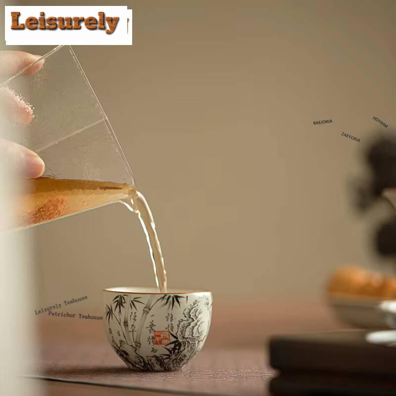 1pc/lot Ru Kiln Ink Bamboo Tea Cup Boutique Gracked Glaze Master Cup Tasting Mug Tea Bowl Tea Pair Meditation Cup Teaware 61ml