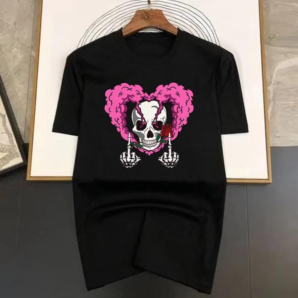 Luxury Brand Heart Skeleton Pattern Print T Shirt For Man Summer Vintage Unisex Oversized T-shirt Y2k Tops Short Sleeve Men's