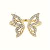 Stylish Copper Butterfly Ring with Rhinestone Zirconia Inlay